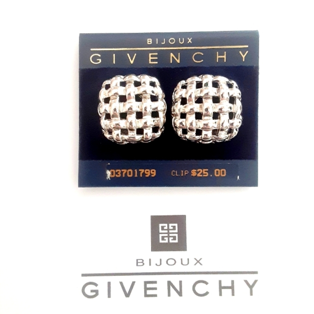Vintage Runway Designer Vault BIJOUX GIVENCHY Basket Weave Signed Clip Earrings